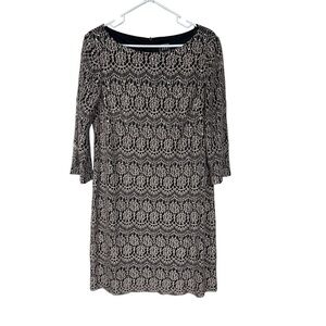 JH Evenings Taupe and Black Lace Dress Size 14